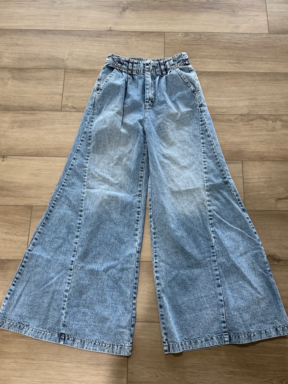 MABLE | Women's Wide Leg Pleated Denim Pants Light Wash High Rise Boho Anthro S - Picture 4 of 10